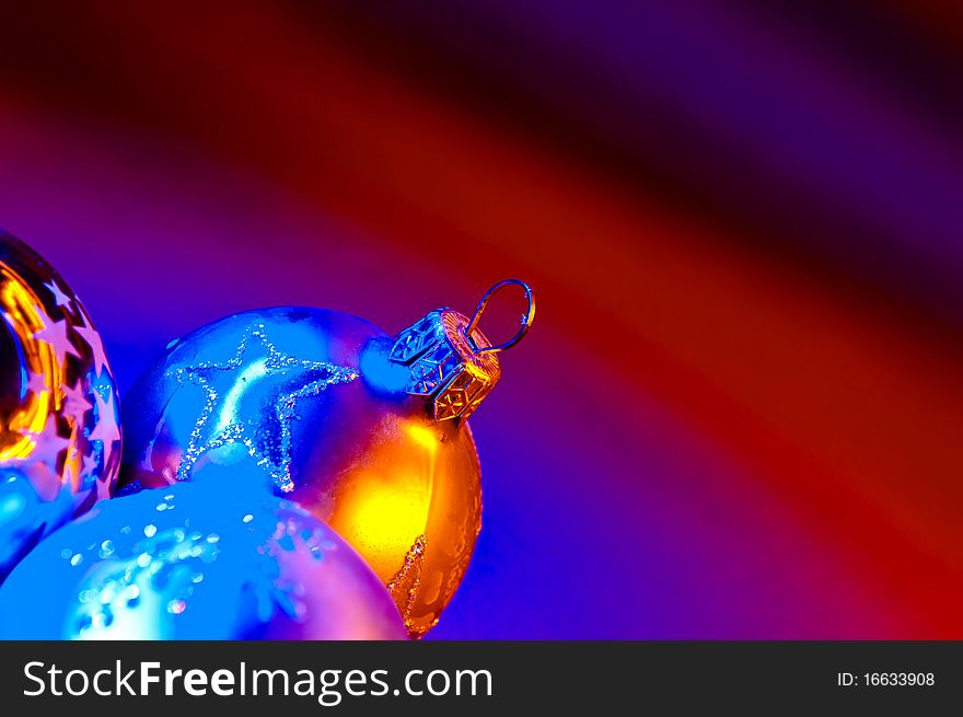 Colorful Christmas decorations on a bright background