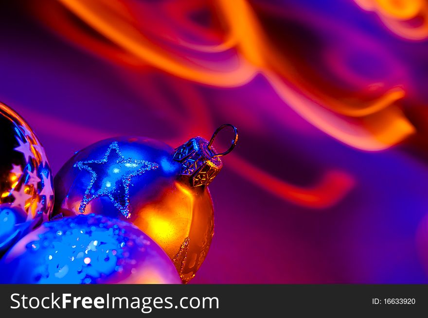 Colorful Christmas decorations on a bright background