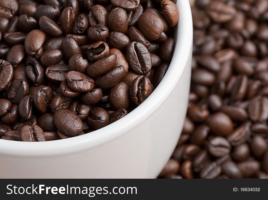 Close Up Of Coffee Beans In A Cup