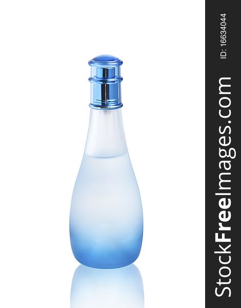 Blue perfume bottle isolated on white background