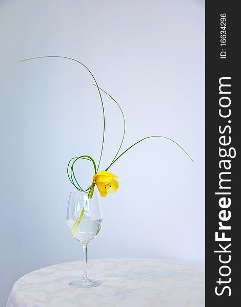 Beautiful yellow flower in a vase on the table. Beautiful yellow flower in a vase on the table