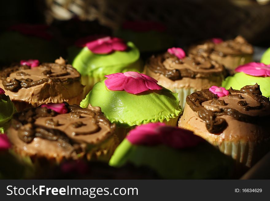 Monkey Birthday Cupcakes - pink / brown / green. Monkey Birthday Cupcakes - pink / brown / green