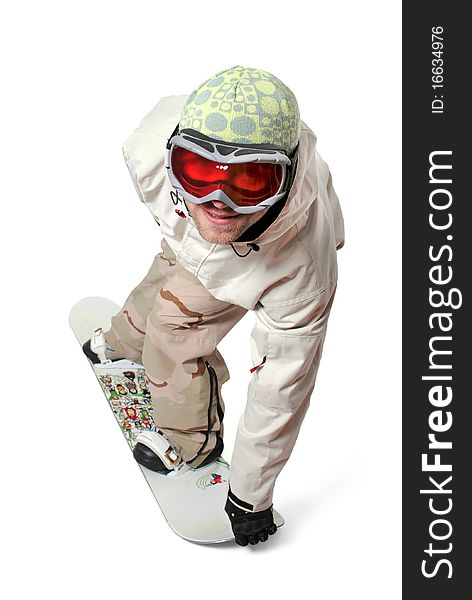 Snowboarder isolated on a white background. Snowboarder isolated on a white background