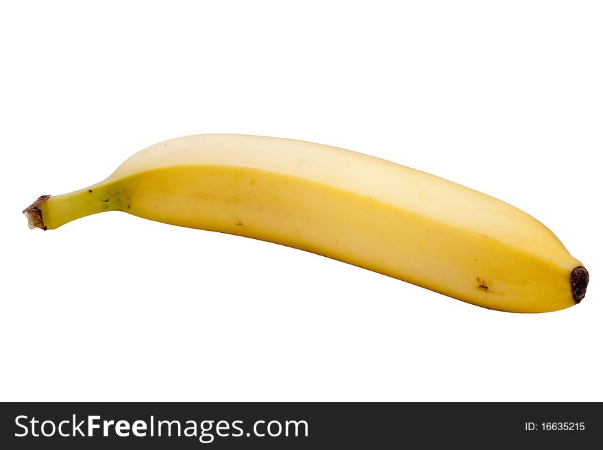 Ripe yellow banana on a white background.
