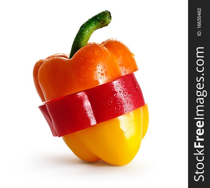 Color slice paprika pepper with water drops