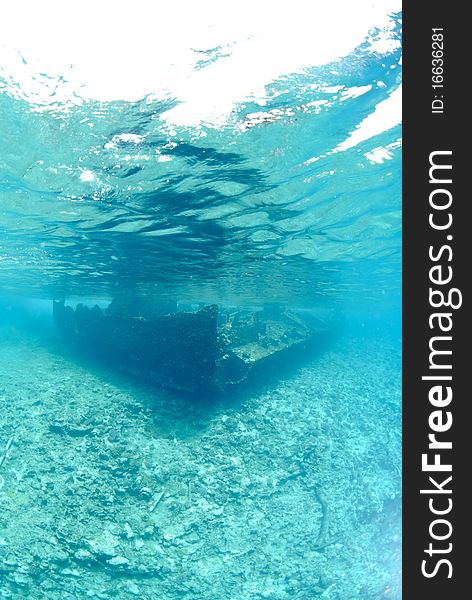 Underwater view of the shipwreck SS Lara which struck Jackson reef situated in the Straits of Tiran in 1982. Jackson Reef, Red Sea, Egypt. Underwater view of the shipwreck SS Lara which struck Jackson reef situated in the Straits of Tiran in 1982. Jackson Reef, Red Sea, Egypt.