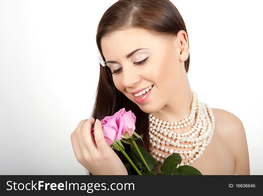 Young beautiful sexy woman with flowers roses