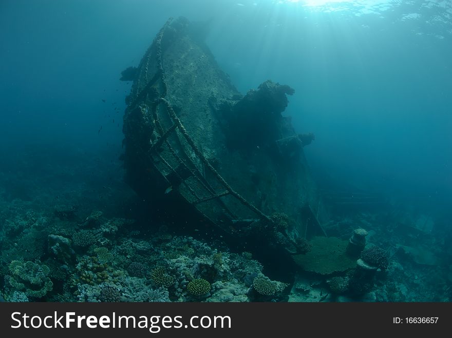 Bow section of the Shipwreck, Kormoran, Red Sea, Egypt. Bow section of the Shipwreck, Kormoran, Red Sea, Egypt.