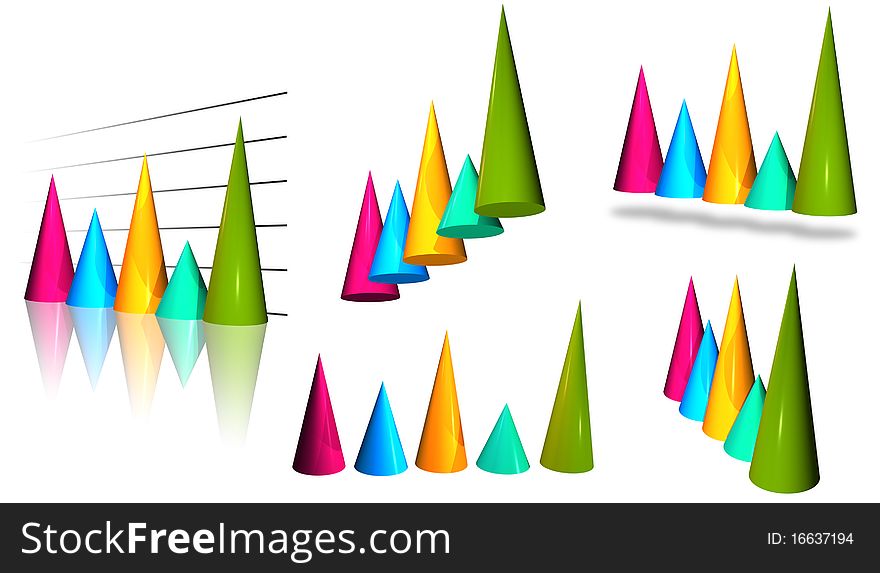 3 dimensional bar graph using pointed cones