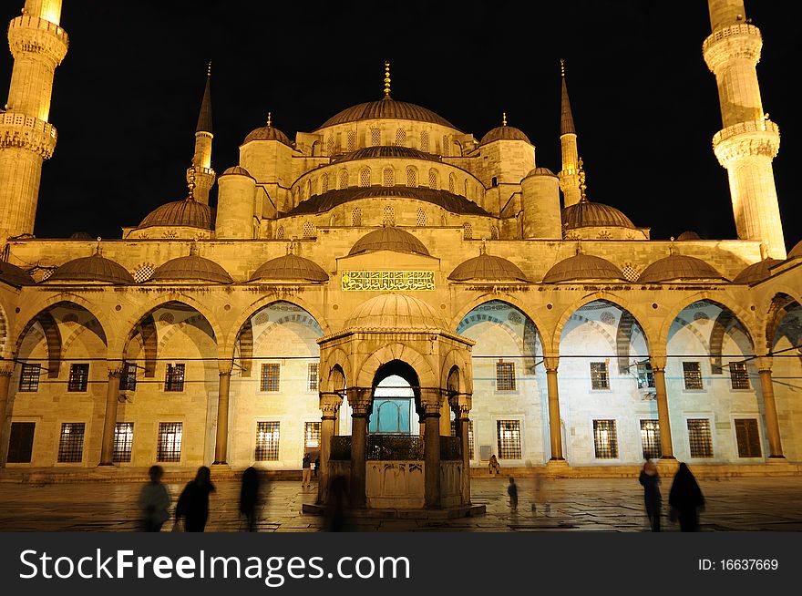 Blue mosque in Istanbul at night