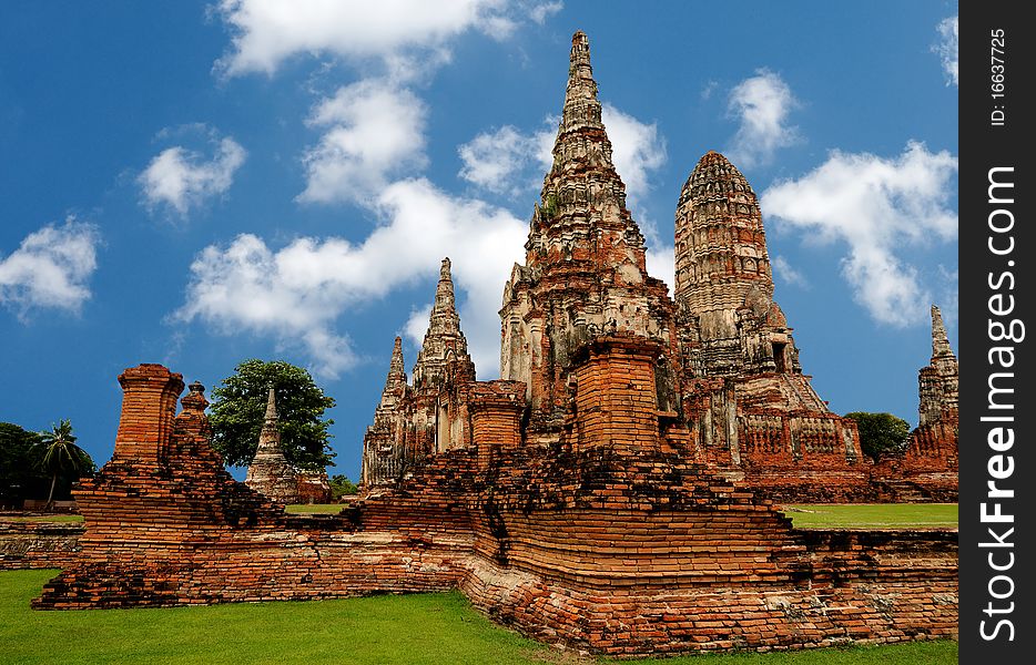 Ruined wat in old Siam Kingdom capital Ayutthaya, Thailand