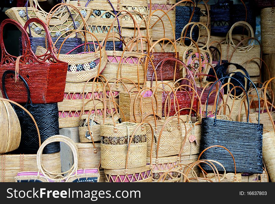 Straw baskets on the market
