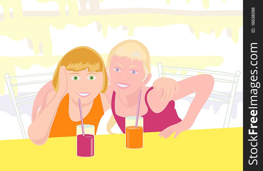 Children with juice. Vector illustration. Children with juice. Vector illustration.