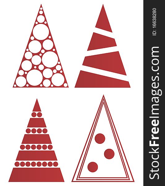 Set of stylized red christmas trees