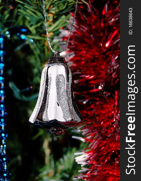 Christmas background: white bell in the Christmas tree!