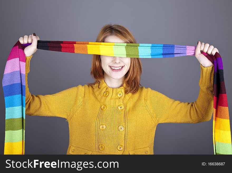 Girl with scarf near eyes.