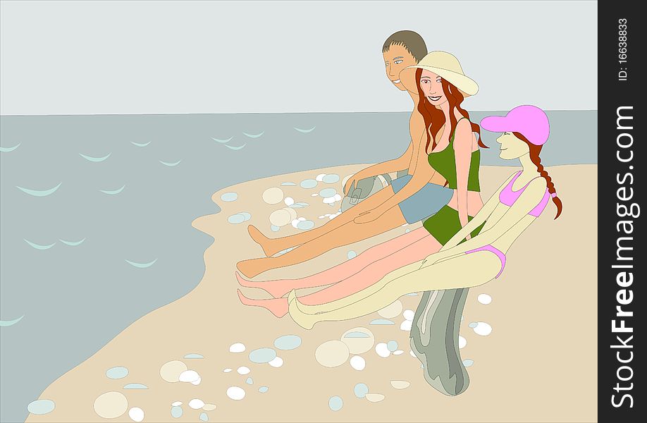 Family on the beach. Vector illustration. Family on the beach. Vector illustration.