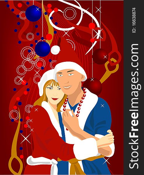 Couple in love. New Year's Eve. Vector illustration. Couple in love. New Year's Eve. Vector illustration.
