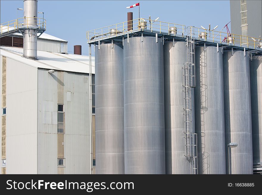 Many big silo's of a Dutch factory