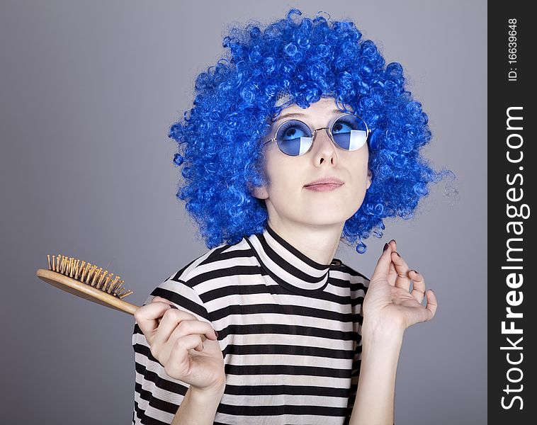 Coquette Blue-hair Girl With Comb.