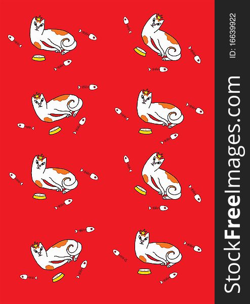 Multiply pattern with cats on thÑƒ red background