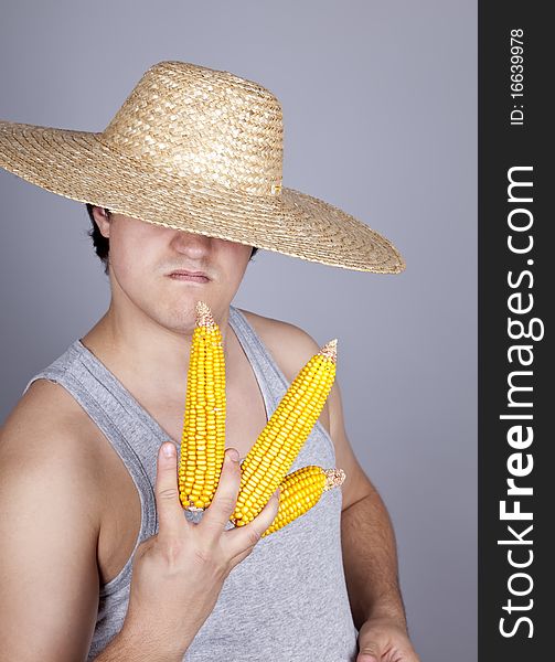 Aggressive farmer show three corns.