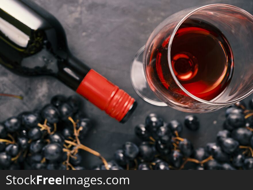 Valentine`s Day concept, wine in glasses, top view, close up. Valentine`s Day concept, wine in glasses, top view, close up