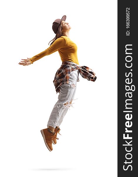 Female street dancer in a jumping pose