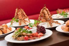 Meat Canapes And Tomatoes On Table. (Shallow Stock Image Meat Canapes And Tomatoes On Table. (Shallow Stock Image