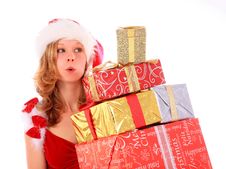 Miss Santa Is Writing With A Blue Marker Pen Stock Photo Miss Santa Is Writing With A Blue Marker Pen Stock Photo