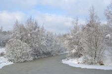 Snow-covered Landscape With The River Royalty Free Stock Photos Snow-covered Landscape With The River Royalty Free Stock Photos