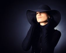 Attractive Girl In The Wide-brimmed Hat Stock Photo Attractive Girl In The Wide-brimmed Hat Stock Photo