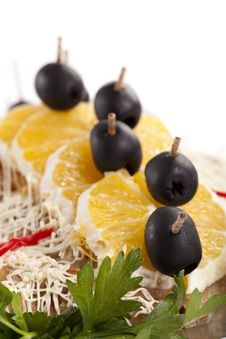 Dish Decorated With Oranges And Olives Stock Photo Dish Decorated With Oranges And Olives Stock Photo