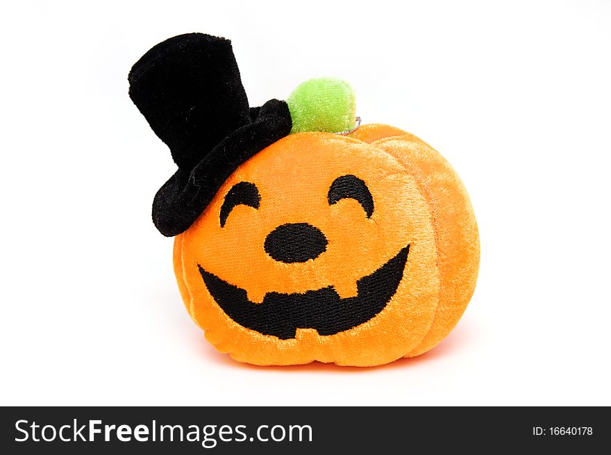 Smiling pumpkin shaped doll on isolated. Smiling pumpkin shaped doll on isolated