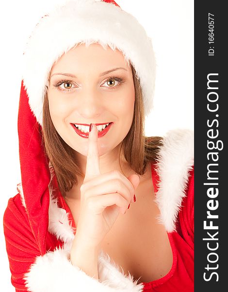 Beautiful santa girl isolated on white background