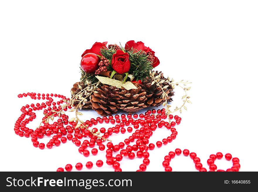 Christmas decoration and garland isolated on white background.