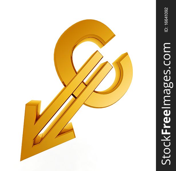 Gold Euro symbol of the incident on white