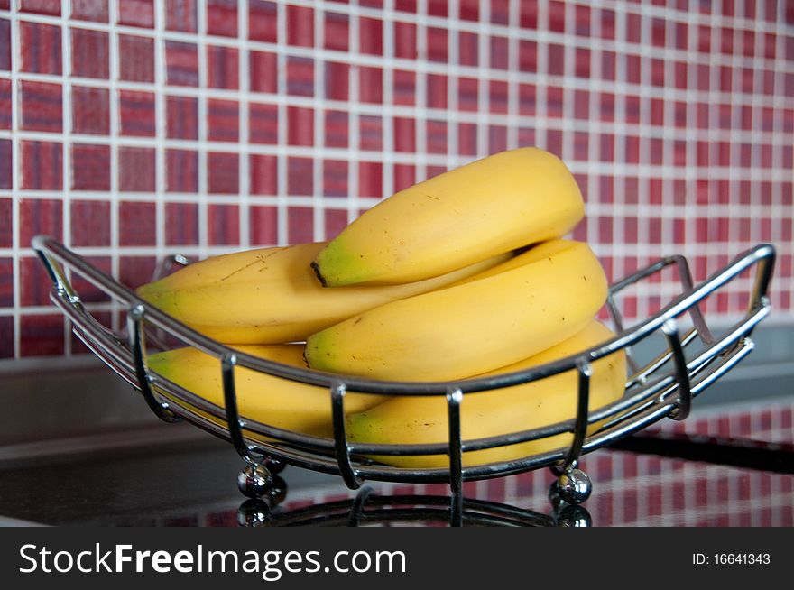 Fresh Bananas On Metal Rack