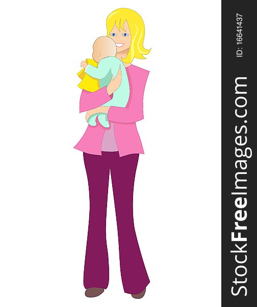 Illustration vector of woman mum and her baby