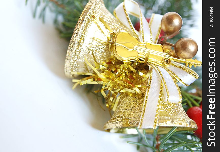 Christmas decoration with golden bells. Christmas decoration with golden bells