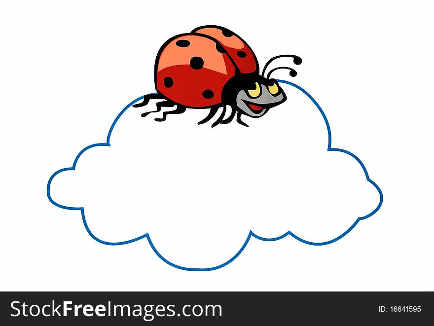 Ladybug on the cloud opposite white background