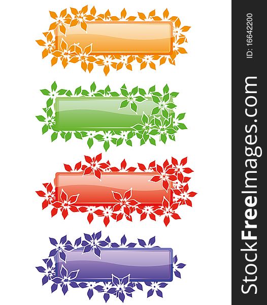 Nature banners covered with flowers. Come in orange, green, red and purple. 100% .