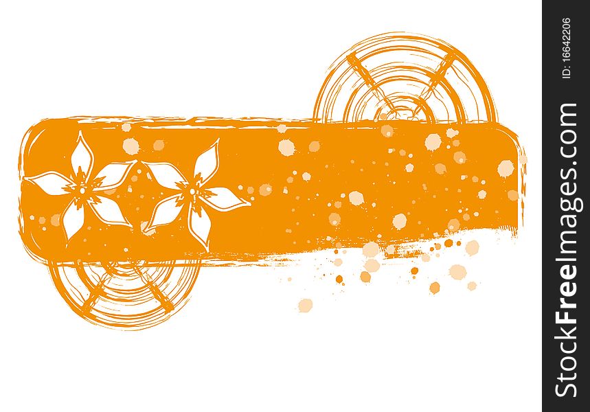Grungy flower banner; colored in orange.