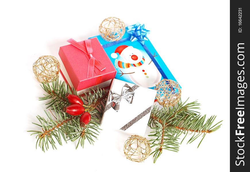 Three Christmas gifts decoration on white background