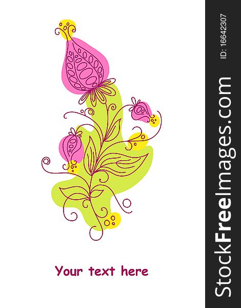 A card with a decorative contour flower. A card with a decorative contour flower