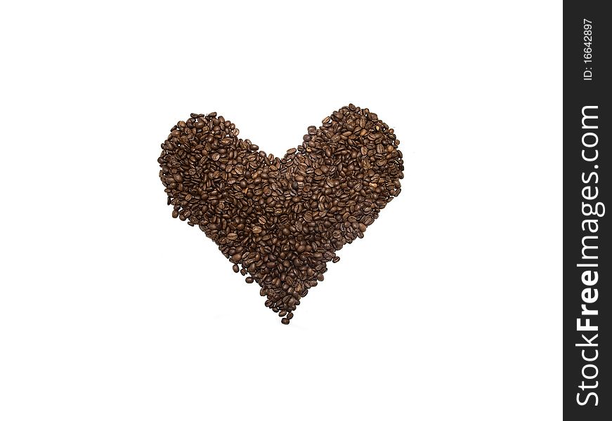 Heart laid out from the roasted coffee grains