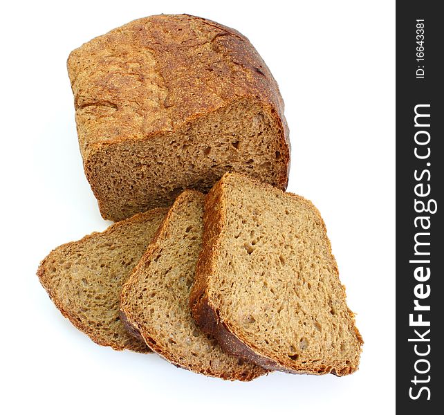 Black rye bread with the fried crust is isolated on a white background