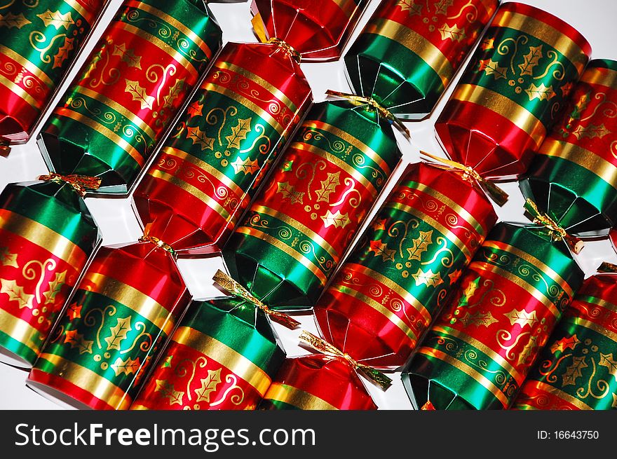 Red and green christmas crackers
