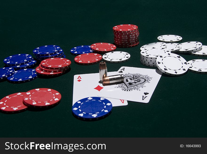 In poker Aces are frequently referred to as bullets.  Here bullets and aces combine in a poker setting. In poker Aces are frequently referred to as bullets.  Here bullets and aces combine in a poker setting.