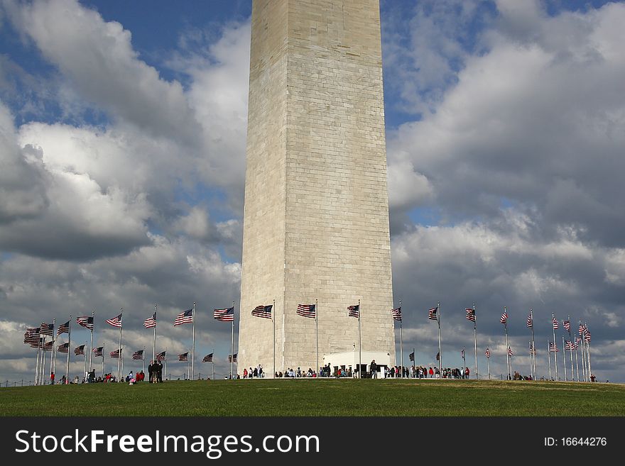 The Washington Monument is an obelisk near the west end of the National Mall in Washington, D.C., built to commemorate the first U.S. president, General George Washington.